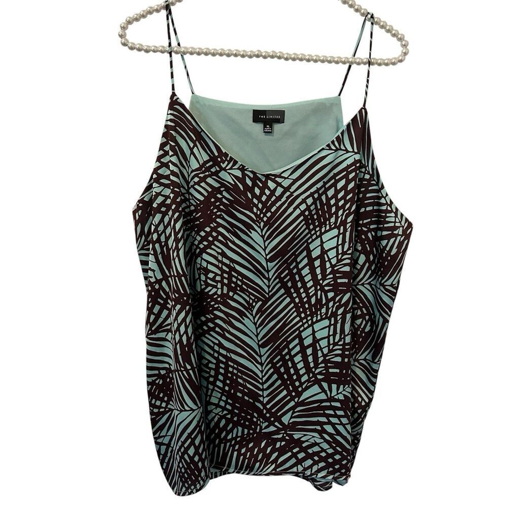 The Limited CAMI TOP SIZE XL Blue Brown Tropical Print Artsy Retro Office Boho